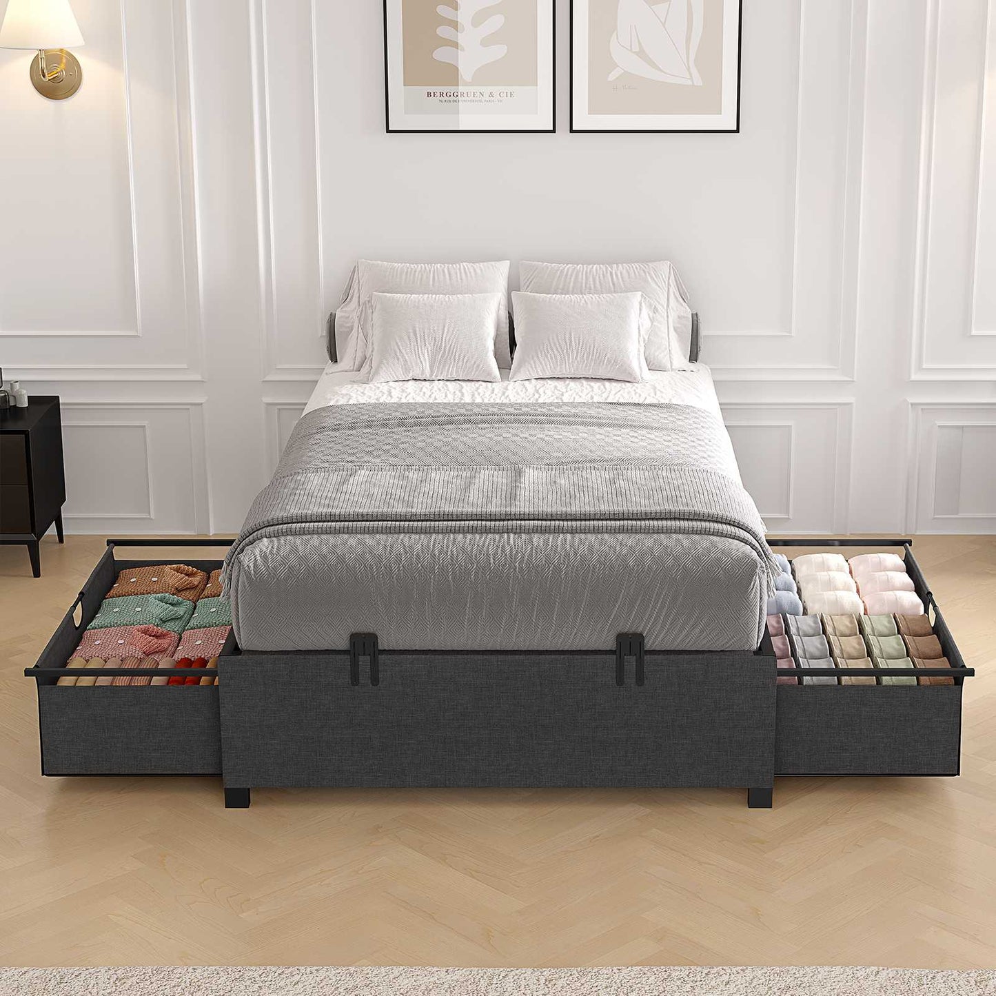 HAUOMS Twin Size Bed Frame with 2 Large Storage Drawers Platform Bed with Heavy Metal Slats No Box Spring Needed