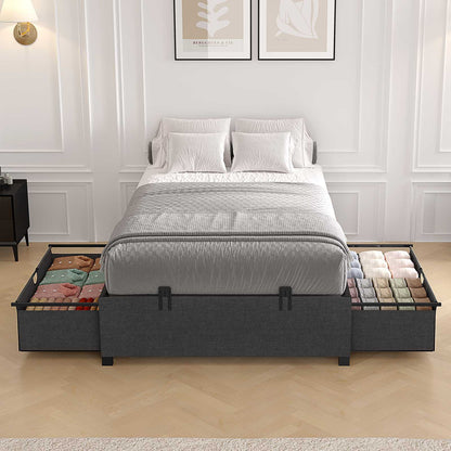 HAUOMS Twin Size Bed Frame with 2 Large Storage Drawers Platform Bed with Heavy Metal Slats No Box Spring Needed
