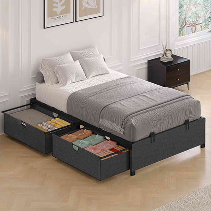 HAUOMS Twin Size Bed Frame with 2 Large Storage Drawers Platform Bed with Heavy Metal Slats No Box Spring Needed