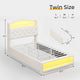 HAUOMS Twin Size Bed Frame with LED Lights and 4 Drawers Headboard with Charging Station Guardrail Crystal Button Princess Velvet Upholstered Platform Bed for Girls