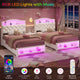 HAUOMS Twin Size Bed Frame with LED Lights and 4 Drawers Headboard with Charging Station Guardrail Crystal Button Princess Velvet Upholstered Platform Bed for Girls