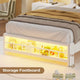 HAUOMS Twin Size Bed Frame with LED Lights and Charging Station Princess Velvet Upholstered Platform Bed with  Guardrail and Crystal Button