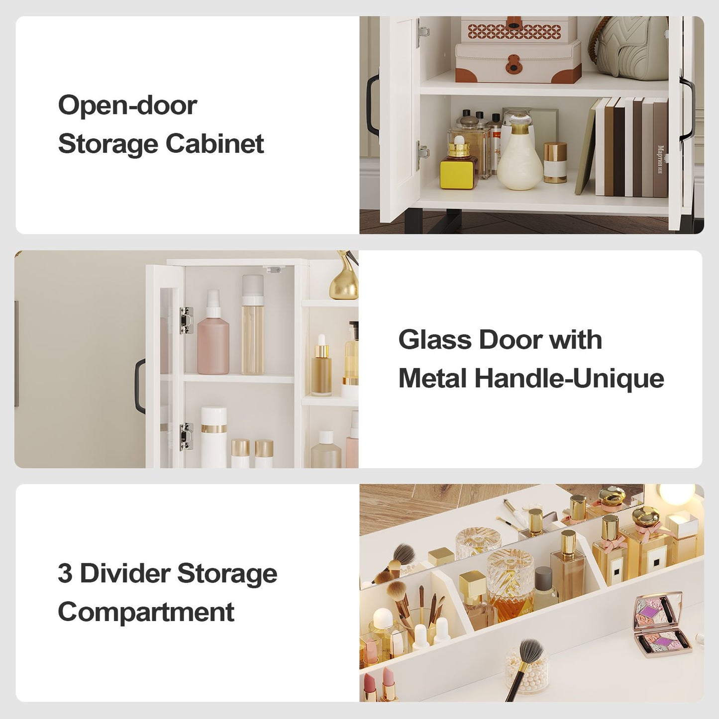 HAUOMS 42.9 Inch Makeup Vanity with Mirror and Lights Glass Top Vanity Desk with Charging Station and 4 Stoarge Drawers