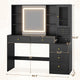 HAUOMS 45.3 Inch Makeup Vanity with Lights and Sliding Mirror Modern Vanity Desk with 5 Drawers and Charging Station