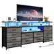 HAUOMS 63 Inch TV Stand with LED Lights and Power Outlets Long Dresser with 12 Fabric Drawers and Shelves for Bedroom