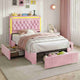 HAUOMS Twin Size Bed Frame with Storage Headboard and 3 Drawers Velvet Upholstered Princess Bed with Power Outlet