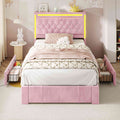 HAUOMS Twin Size Bed Frame with Storage Headboard and 3 Drawers Velvet Upholstered Princess Bed with Power Outlet