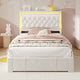 HAUOMS Twin Size Bed Frame with Storage Headboard and 3 Drawers Velvet Upholstered Princess Bed with Power Outlet