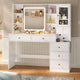 HAUOMS 45.3 Inch Makeup Vanity with Lights and Sliding Mirror Modern Vanity Desk with 5 Drawers and Charging Station