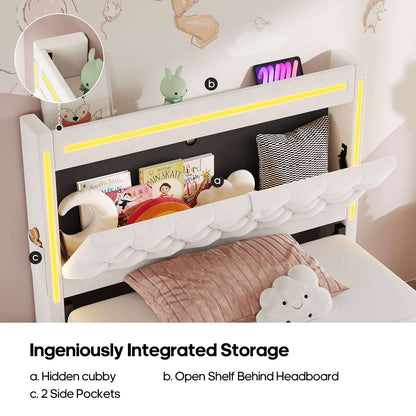 HAUOMS Twin Size Bed Frame with Storage Headboard and 3 Drawers Velvet Upholstered Princess Bed with Power Outlet