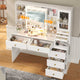 HAUOMS 45.3 Inch Makeup Vanity with Lights and Sliding Mirror Modern Vanity Desk with 5 Drawers and Charging Station