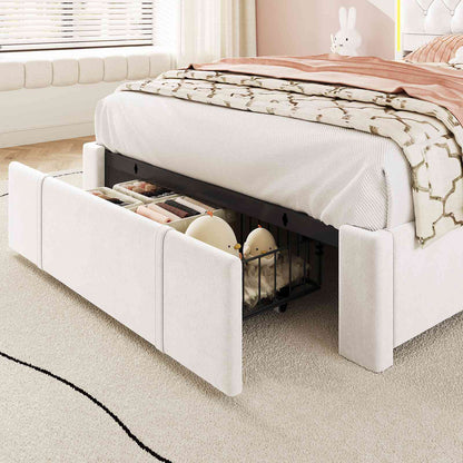 HAUOMS Twin Size Bed Frame with Storage Headboard and 3 Drawers Velvet Upholstered Princess Bed with Power Outlet
