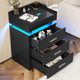 HAUOMS 28.3 Inch Tall Nightstand with LED Light and Pull-Out Shelf Side Table with 3 Drawers USB Ports and Outlets for Bedroom