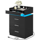 HAUOMS 28.3 Inch Tall Nightstand with LED Light and Pull-Out Shelf Side Table with 3 Drawers USB Ports and Outlets for Bedroom