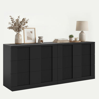 HAUOMS 27.6 Inch Tall Fluted Nightstand with 3 Drawers Storage Extra Large Mid-Century Modern Wood Bedside End Table