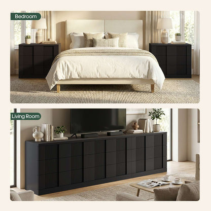 HAUOMS 27.6 Inch Tall Fluted Nightstand with 3 Drawers Storage Extra Large Mid-Century Modern Wood Bedside End Table