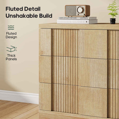 HAUOMS 27.6 Inch Tall Fluted Nightstand with 3 Drawers Storage Extra Large Mid-Century Modern Wood Bedside End Table