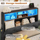 HAUOMS Twin Size Bed Frame with Hidden Storage Headboard and 4 Drawers Upholstered Platform Bed Twin with LED Lights Charging Station