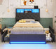 HAUOMS Twin Size Bed Frame with Hidden Storage Headboard and 4 Drawers Upholstered Platform Bed Twin with LED Lights Charging Station
