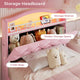 HAUOMS Twin Size Bed Frame with LED Lights and 4 Drawers Headboard with Charging Station Guardrail Crystal Button Princess Velvet Upholstered Platform Bed for Girls
