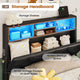 HAUOMS Twin Size Bed Frame with Hidden Storage Headboard and 4 Drawers Upholstered Platform Bed Twin with LED Lights Charging Station