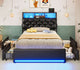 HAUOMS Twin Size Bed Frame with Hidden Storage Headboard and 4 Drawers Upholstered Platform Bed Twin with LED Lights Charging Station