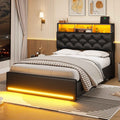 HAUOMS Twin Size Bed Frame with Hidden Storage Headboard and 4 Drawers Upholstered Platform Bed Twin with LED Lights Charging Station