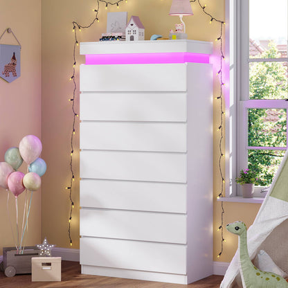 HAUOMS 60.4 Inch Tall Dresser with 7 Drawers and LED Lights Modern Chest of Drawers for Living Room Bedroom