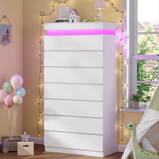 HAUOMS 60.4 Inch Tall Dresser with 7 Drawers and LED Lights Modern Chest of Drawers for Living Room Bedroom