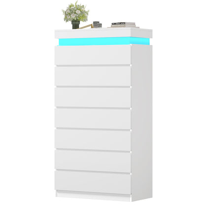 HAUOMS 60.4 Inch Tall Dresser with 7 Drawers and LED Lights Modern Chest of Drawers for Living Room Bedroom