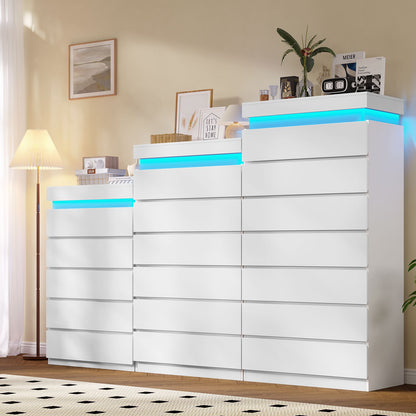 HAUOMS 60.4 Inch Tall Dresser with 7 Drawers and LED Lights Modern Chest of Drawers for Living Room Bedroom