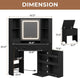 HAUOMS 42.5 Inch Vanity Desk with 3 Lights Mirror Storage Bench and Power Outlet Corner Vanities with Rotating Cabinet and Drawers
