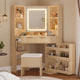 HAUOMS 42.5 Inch Vanity Desk with 3 Lights Mirror Storage Bench and Power Outlet Corner Vanities with Rotating Cabinet and Drawers