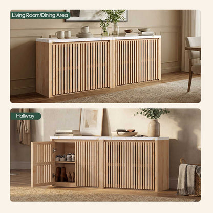HAUOMS 27.6 Inch Tall Cabinet with Storage Fluted Sideboard with Adjustable Shelf for Kitchen Living Room Entryway