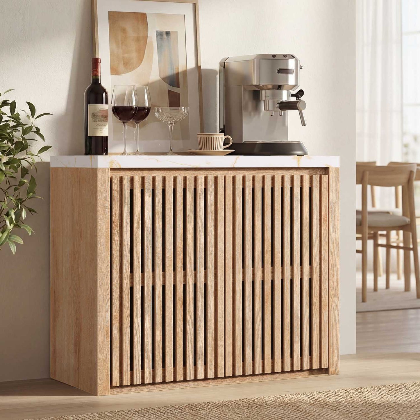 HAUOMS 27.6 Inch Tall Cabinet with Storage Fluted Sideboard with Adjustable Shelf for Kitchen Living Room Entryway