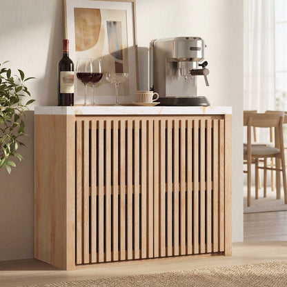 HAUOMS 27.6 Inch Tall Cabinet with Storage Fluted Sideboard with Adjustable Shelf for Kitchen Living Room Entryway