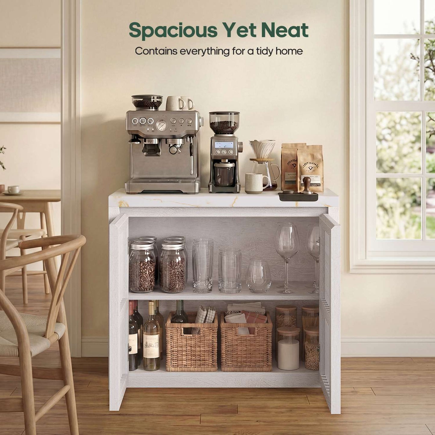 HAUOMS 27.6 Inch Tall Cabinet with Storage Fluted Sideboard with Adjustable Shelf for Kitchen Living Room Entryway