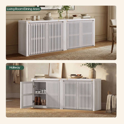 HAUOMS 27.6 Inch Tall Cabinet with Storage Fluted Sideboard with Adjustable Shelf for Kitchen Living Room Entryway