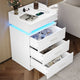 HAUOMS 28.3 Inch Tall Nightstand with LED Light and Pull-Out Shelf Side Table with 3 Drawers USB Ports and Outlets for Bedroom