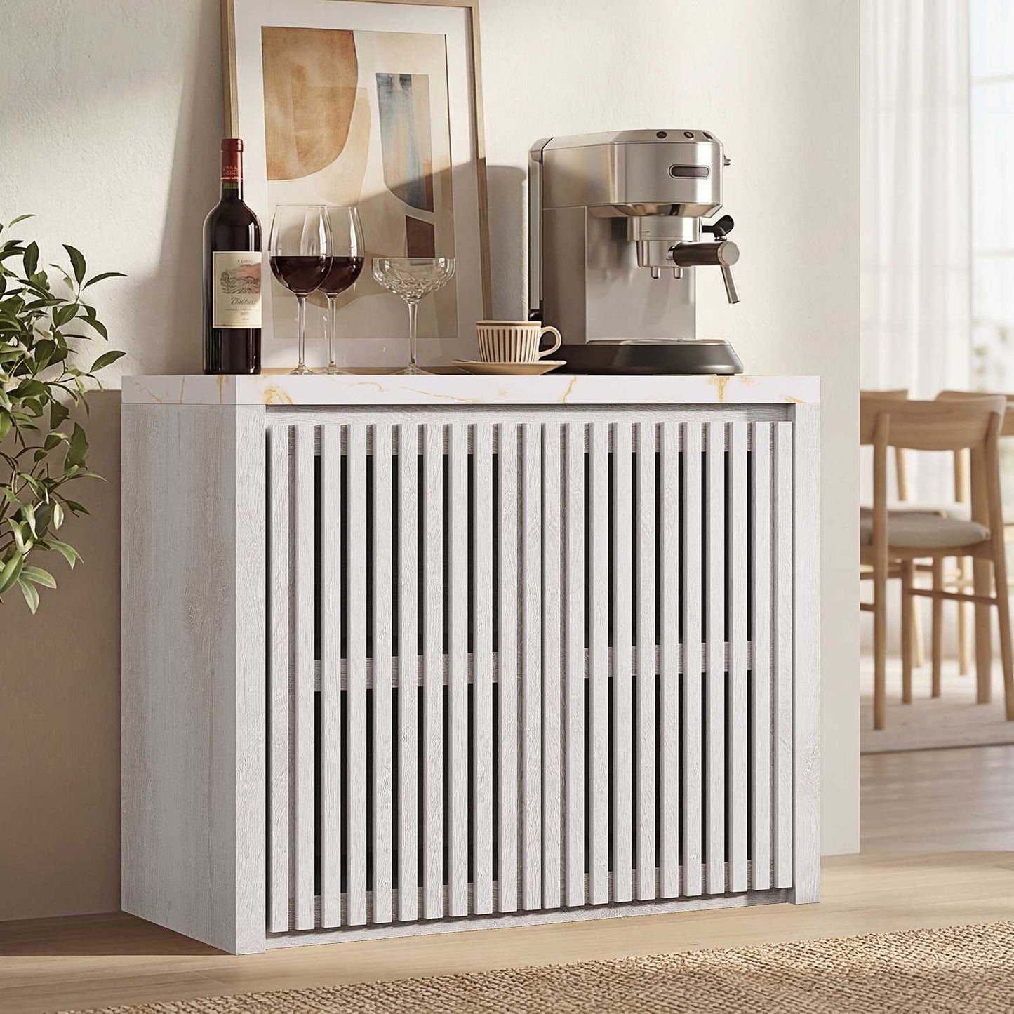 HAUOMS 27.6 Inch Tall Cabinet with Storage Fluted Sideboard with Adjustable Shelf for Kitchen Living Room Entryway
