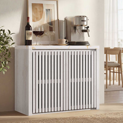 HAUOMS 27.6 Inch Tall Cabinet with Storage Fluted Sideboard with Adjustable Shelf for Kitchen Living Room Entryway