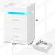 HAUOMS 28.3 Inch Tall Nightstand with LED Light and Pull-Out Shelf Side Table with 3 Drawers USB Ports and Outlets for Bedroom