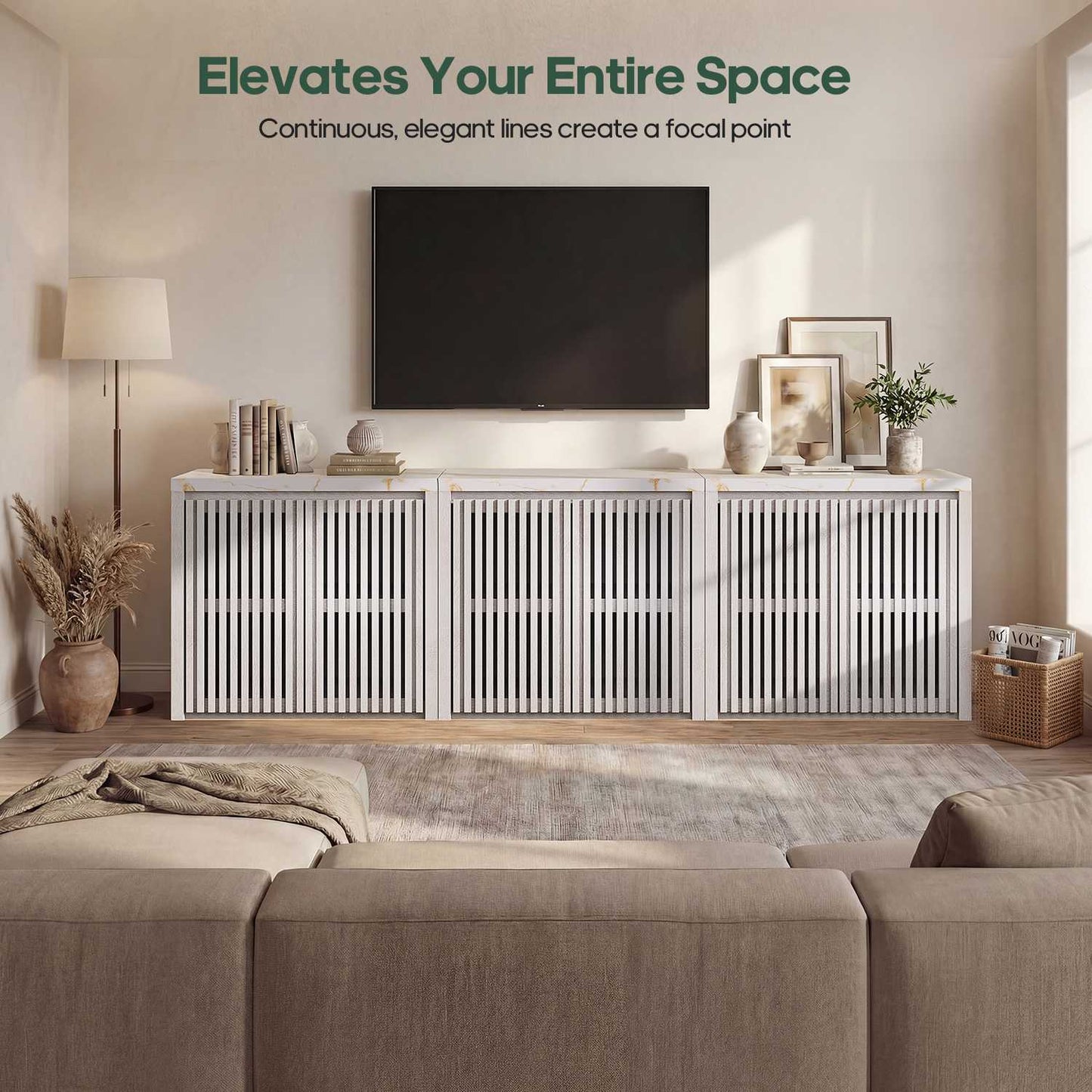 HAUOMS 27.6 Inch Tall Cabinet with Storage Fluted Sideboard with Adjustable Shelf for Kitchen Living Room Entryway