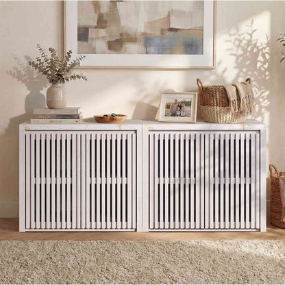 HAUOMS 27.6 Inch Tall Cabinet with Storage Fluted Sideboard with Adjustable Shelf for Kitchen Living Room Entryway