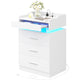 HAUOMS 28.3 Inch Tall Nightstand with LED Light and Pull-Out Shelf Side Table with 3 Drawers USB Ports and Outlets for Bedroom