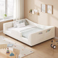 HAUOMS Full Floor Bed with Slats and High Rails 2-in-1 Convertible Beds with Upholstered Teddy Boucle Curve Round Frame for Girls and Boys