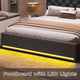 HAUOMS Full Size Bed Frame with 4 Drawers and Hidden Storage Headboard Upholstered Platform Bed with LED Lights and Charging Station