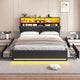 HAUOMS Queen Size Bed Frame with 4 Drawers and Hidden Storage Headboard Upholstered Platform Bed Frme with LED Lights and Charging Station