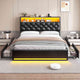 HAUOMS Queen Size Bed Frame with 4 Drawers and Hidden Storage Headboard Upholstered Platform Bed Frme with LED Lights and Charging Station