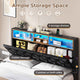 HAUOMS Full Size Bed Frame with 4 Drawers and Hidden Storage Headboard Upholstered Platform Bed with LED Lights and Charging Station